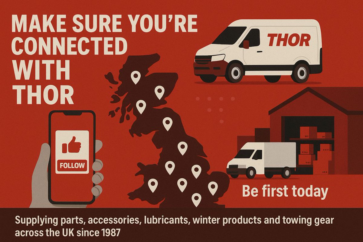 THOR is on your doorstep!

Since 1987, we've been delivering parts, accessories, and gear throughout the UK from our hubs in Peterborough and Washington.

Follow us for:
• New-to-range alerts
• Tech tips &amp; training
• Trade-only promos
• Industry updates

Stay one step ahead.