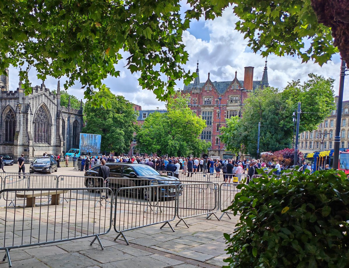 Decent turnout for the funeral of ex Premier League referee Uriah Rennie at Sheffield Cathedral. RIP.