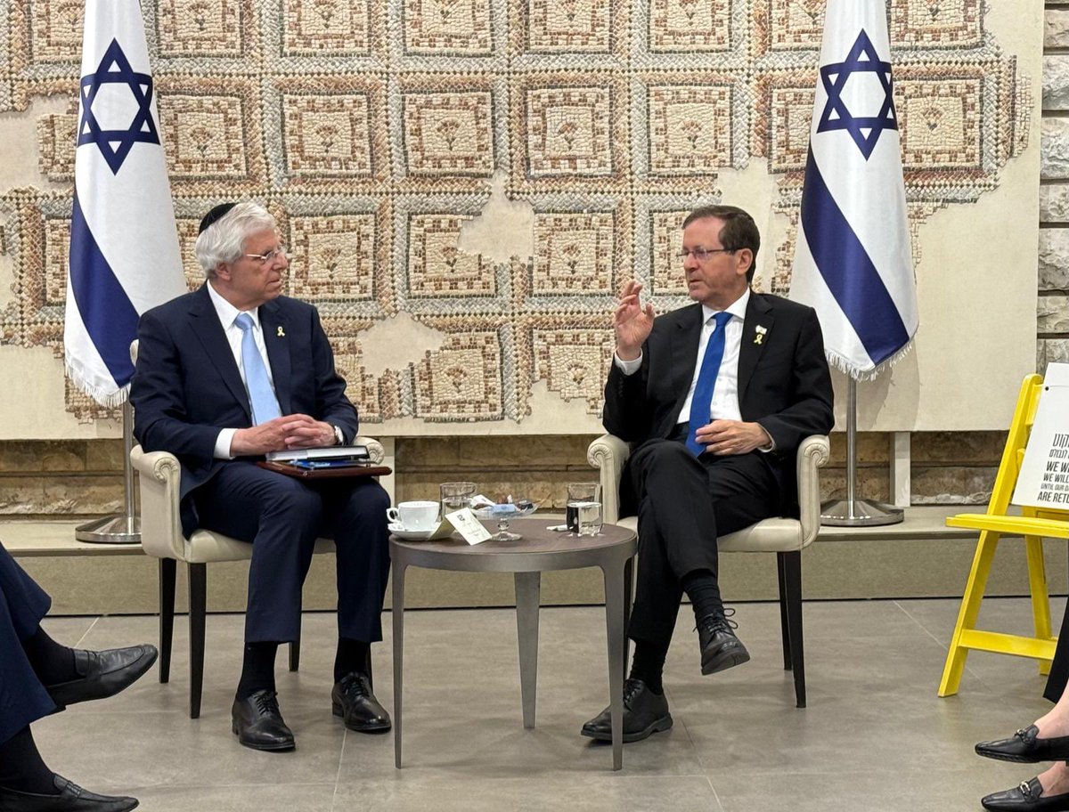 IsraelPresident's tweet image. President @Isaac_Herzog today met new @JFederations Chair Gary Torgow. The President congratulated him on his appointment and said: “You have a phenomenal and long-established record of action and devotion for the well-being of the American Jewish community – the largest and most…