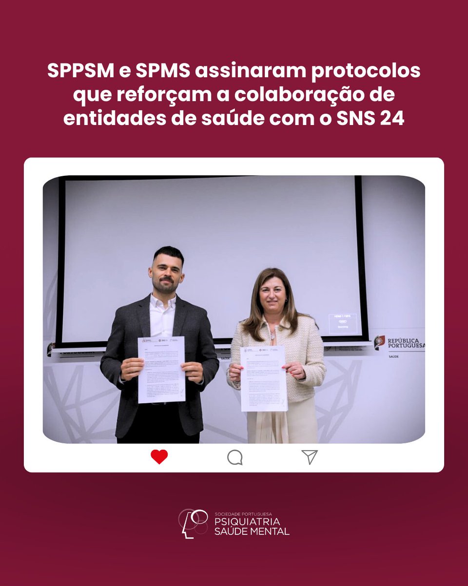 📣 No passado dia 5 de junho, a SPPSM e os SPMS assinaram protocolos de colaboração que visam reforçar a divulgação de conteúdos informativos de saúde nos vários canais do SNS 24.

🔗 Saiba mais aqui: sppsm.org/noticias/artig…

#SPPSM #SNS24 #SaúdeMental #ProtocolosSPPSM