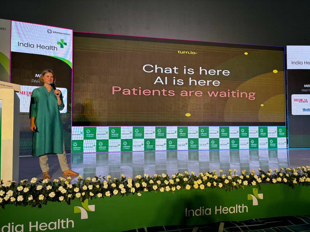 Turn.io (@turn_io) on Twitter photo Our Co-Founder and CCO <a href="/pippayeats/">Pippa Yeats</a> spoke at the <a href="/IndiaHealthexpo/">India Health</a> in New Delhi yesterday, this photograph says it all - Chat is here, AI is here, Patients are waiting.
The opportunity to reach exponentially more people with quality life-saving health resources and services using Our Co-Founder and CCO <a href="/pippayeats/">Pippa Yeats</a> spoke at the <a href="/IndiaHealthexpo/">India Health</a> in New Delhi yesterday, this photograph says it all - Chat is here, AI is here, Patients are waiting.
The opportunity to reach exponentially more people with quality life-saving health resources and services using