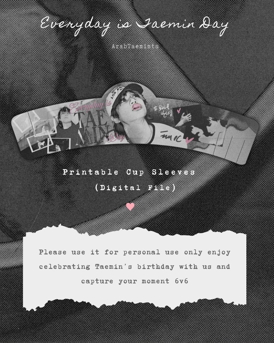 🎁 هدية | Gift for Taemates

تستطيعون الآن طباعة حامل الأكواب واستخدامه بأنفسكم  🤍

You can print and use the cupsleeves by yourself 🤍

아래 링크를 통해 직접 컵홀더를  인쇄하고 만들어보실 수 있습니다🤍

#태민 #TAEMIN 

Designed by <a href="/mushpotaeto/">ପ ɱσɱσ ଓ</a>  

🔗 رابط الملف  / File Link
