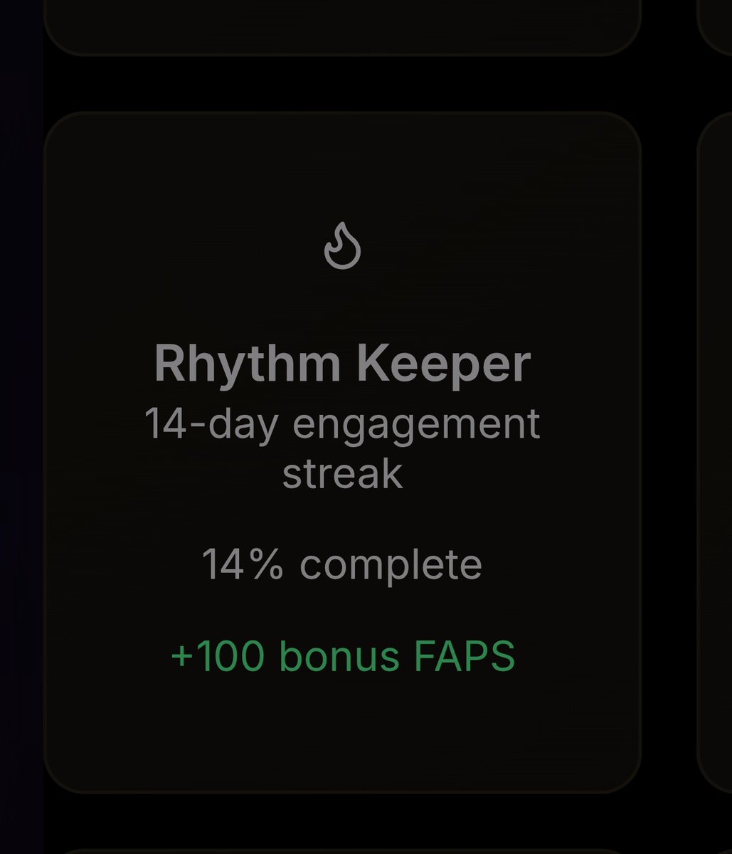 Web3_icon (@web3_icon) on Twitter photo Rhythm Keeper
14-day engagement streak
14% completed
+100 bonus FAPS
Almost There
Earn 5,000 FAPS
50% complete
+250 bonus FAPS
Flex your FAPs
<a href="/FractionAI_xyz/">Fraction AI</a> Rhythm Keeper
14-day engagement streak
14% completed
+100 bonus FAPS
Almost There
Earn 5,000 FAPS
50% complete
+250 bonus FAPS
Flex your FAPs
<a href="/FractionAI_xyz/">Fraction AI</a>