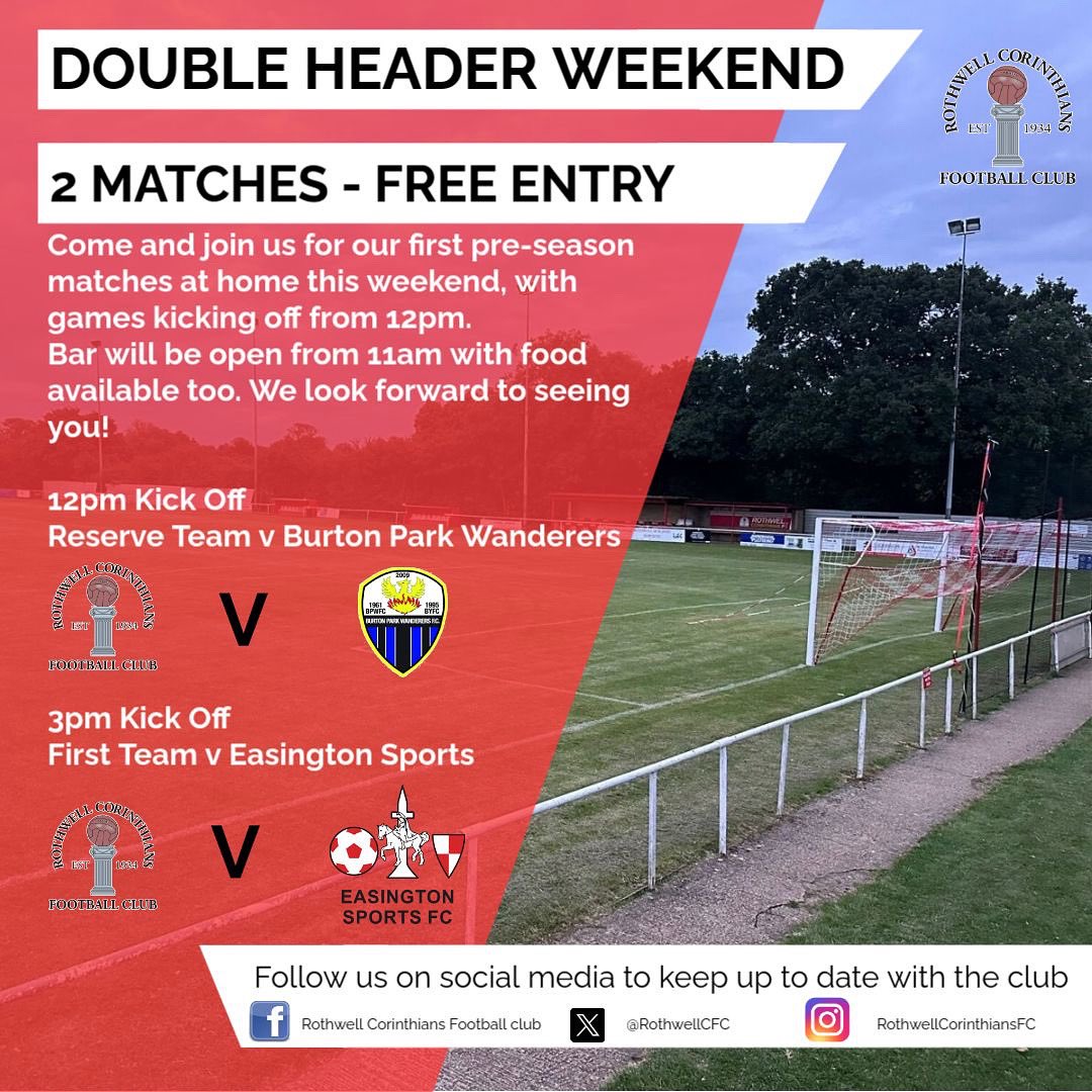 Football is back at Sergeants Lawn this weekend as our senior teams have a pre season double header on Saturday. We look forward to welcoming you back. 🔴⚫️⚽️