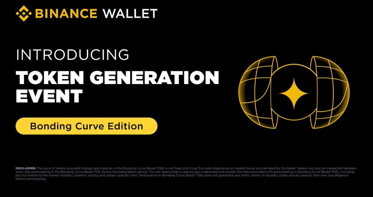 🚨 Big move from Binance Wallet!

A new Token Generation Event (TGE) model has been introduced:
📈 Dynamic pricing with Bonding Curve
🤝 First project in collaboration with Four.Meme
⏳ Early buy &amp; sell opportunities
🔓 Tokens to be listed on Binance Alpha after TGE