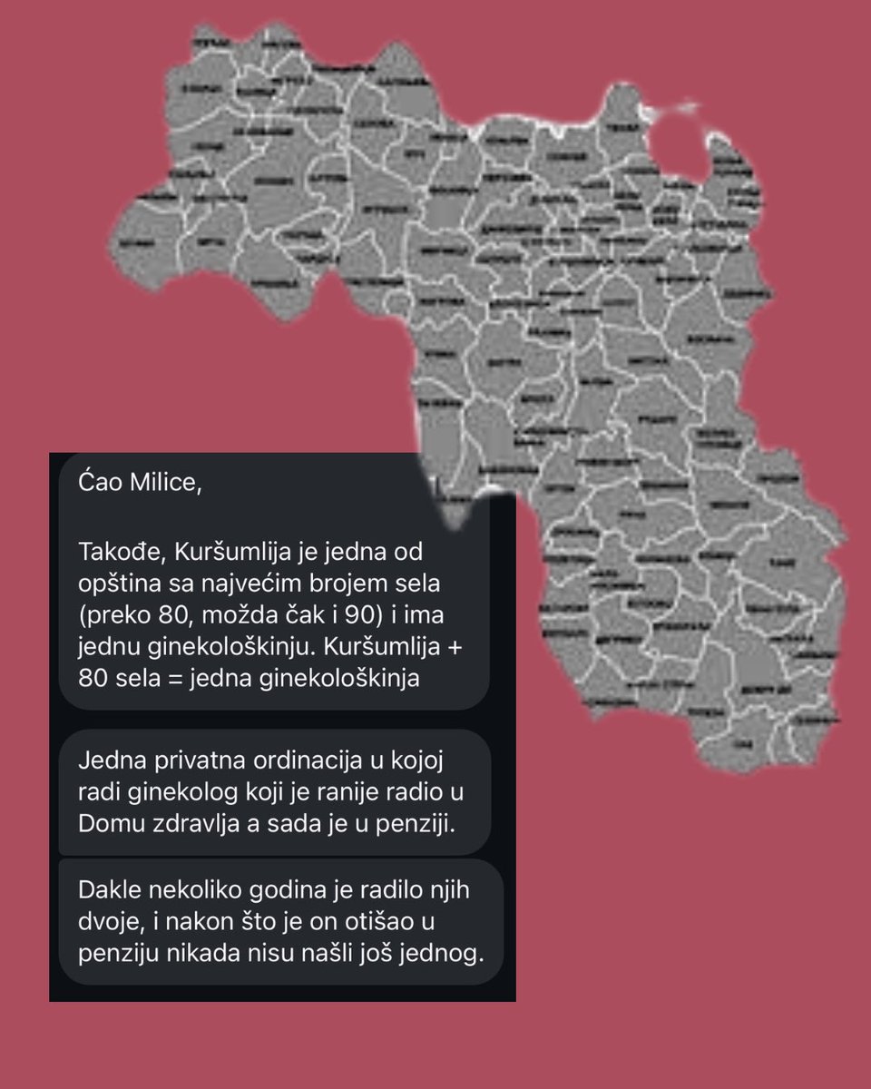 Jedan specijalista ginekologije ima 241 radni dan tokom kog će pregledati žene, devojke i devojčice starije od 15 godina. Posvetivši svakoj tek 15 minuta, lekar bi morao da obavi čak 23 pregleda u toku osmočasovnog radnog dana.
