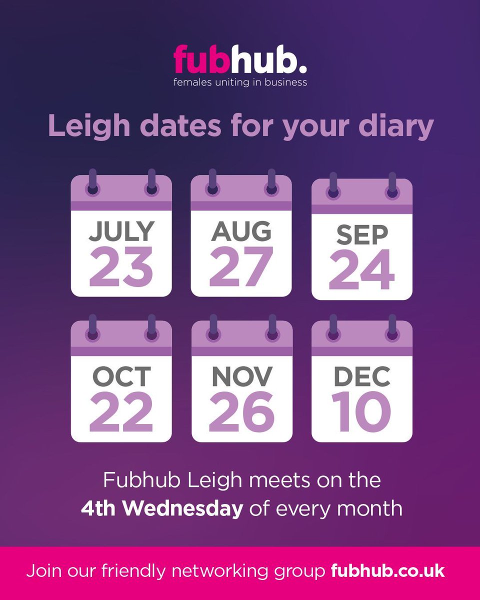 📅 Calling all Leigh-based women in business! Our next Fubhub Leigh networking events are coming up soon, and we’d love to see you there! 

Come along for relaxed, friendly networking with like-minded women. 

You can reserve your place via the website ⬇️ 
fubhub.co.uk