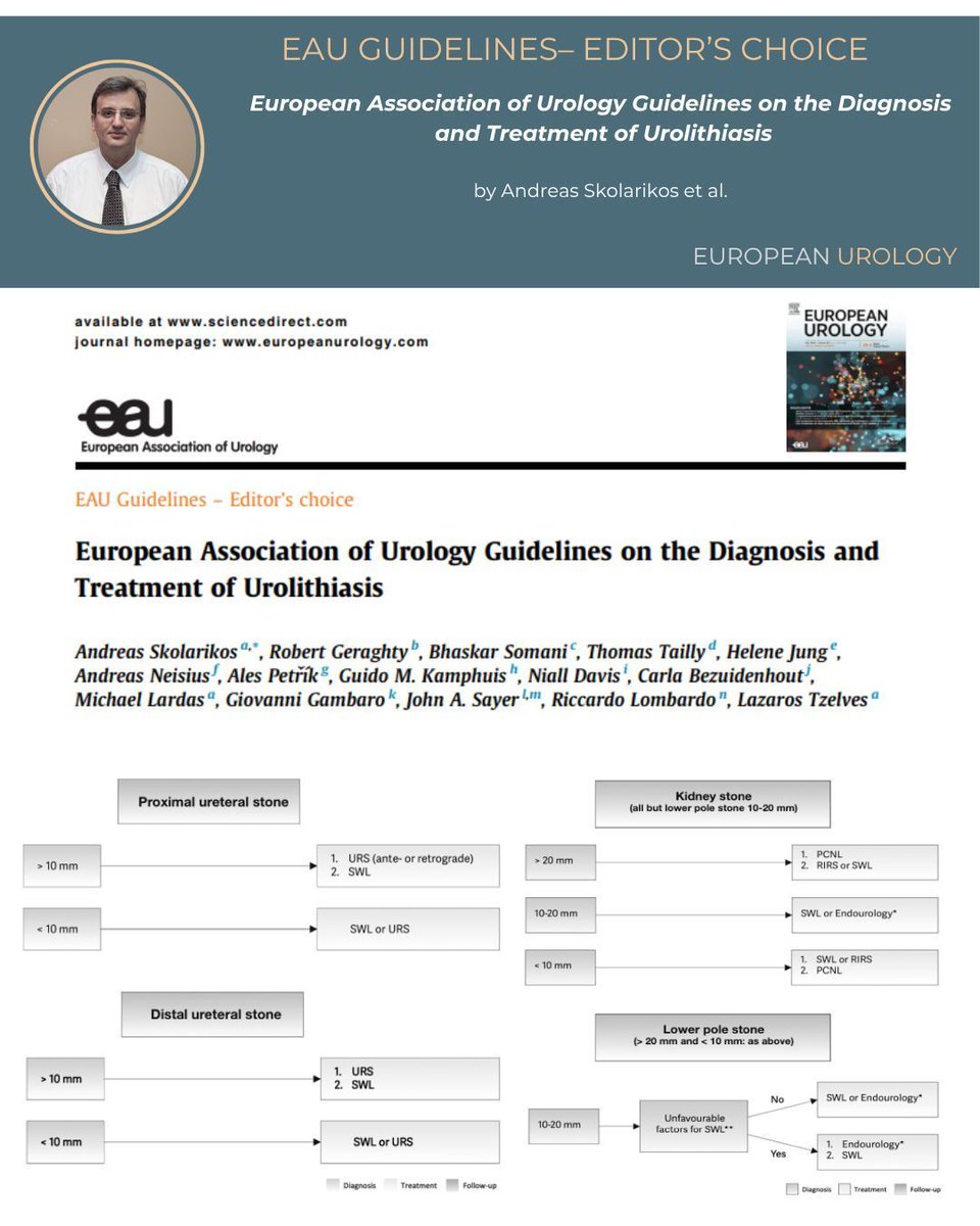 🆕 Check this out! The 2025 #EAUGuidelines on #Urolithiasis are now published in European Urology 📘

🔍 Covering:
✅ State-of-the-art imaging (US, low-dose CT)
✅ MET, ESWL, URS, PCNL
✅ Genetic testing in high-risk patients
✅ Personalized treatment pathways
✅ Practical