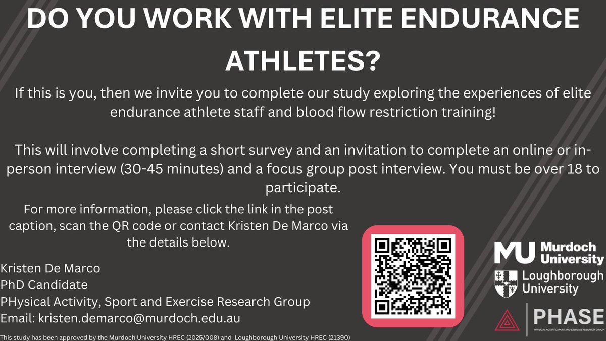 🚨RESEARCH CALLOUT 🚨 
We are recruiting coaches and practitioners who work with high-performance endurance athletes to share their experiences with BFR prescription. Click the link, comment or send a message to learn more!

lnkd.in/gtY2JaTd