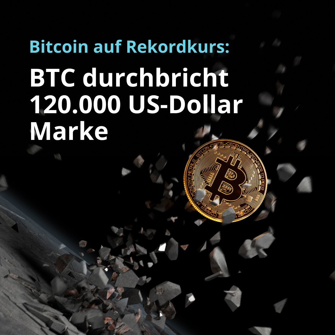 Bitcoin knackt 120.000 US-Dollar! 🚀  

Mit einer Marktkapitalisierung von über 2,4  Bill. USD liegt die Kryptowährung aktuell auf Platz 5 der wertvollsten Assets der Welt. 

Wann fällt der nächste Kursrekord? 🤔👇