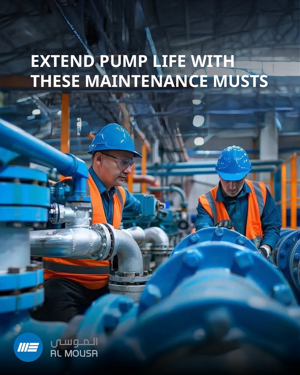 Almousahc's tweet image. A few simple habits go a long way: check insulation, clean filters, inspect seals, and monitor performance. Regular maintenance helps your submersible pump last longer and run more efficiently.
#PumpMaintenance #SubmersibleCare #WaterEfficiency #AlmousaLTD