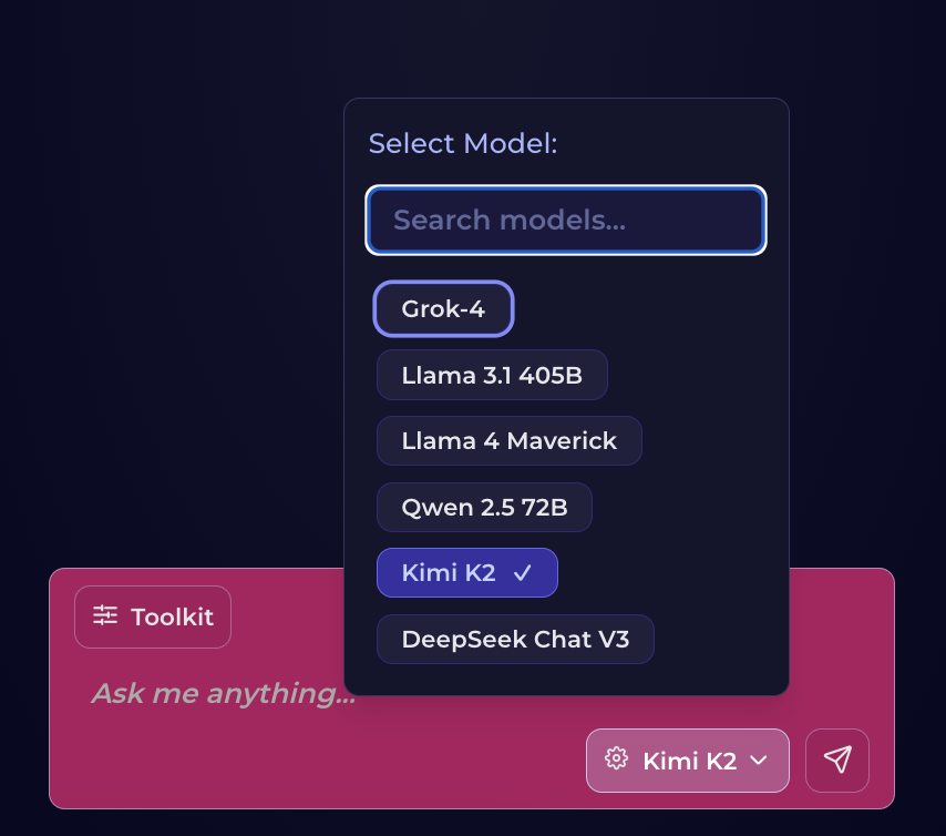 QuarkleAI's tweet photo. Pro writers, why settle for one AI when you can have them all?
Unlock Model Selection in Quarkle Pro: flirt with Grok 4's unfiltered genius (just don't let it go full MechaHitler on your plot twists) or dive deep with Kimi K2.
Your next story awaits 🔥
#Quarkle #WritingWithAI https://t.co/568ULjfaAW