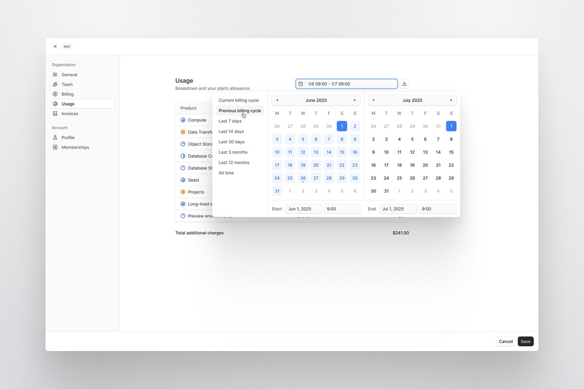 ludvigrask_'s tweet image. Working on a very simple usage breakdown for @medusajs Cloud. I’ll also be adding the ability to dive deeper into the metrics 🔍