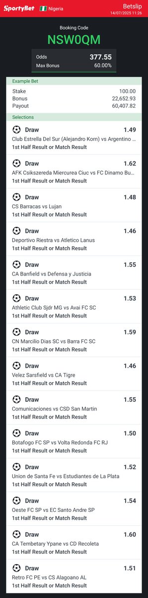 Half-time draw , half-time or full-time draw✍️✍️✅️✅️✅️✅️✅️
Cc: <a href="/officialmoore7/">Moore Tips</a> ft x today