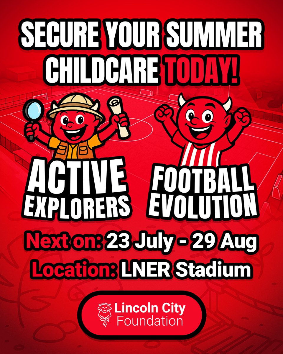 LCityFoundation's tweet image. 🎉 School’s out – and we’re ready!
Join us at the LNER Stadium for two incredible holiday clubs running from 23 July to 29 August:
🔗 Book Active Explorers: theredimps.net/summeractiveex…
🔗 Book Football Evolution: theredimps.net/summerfootball…