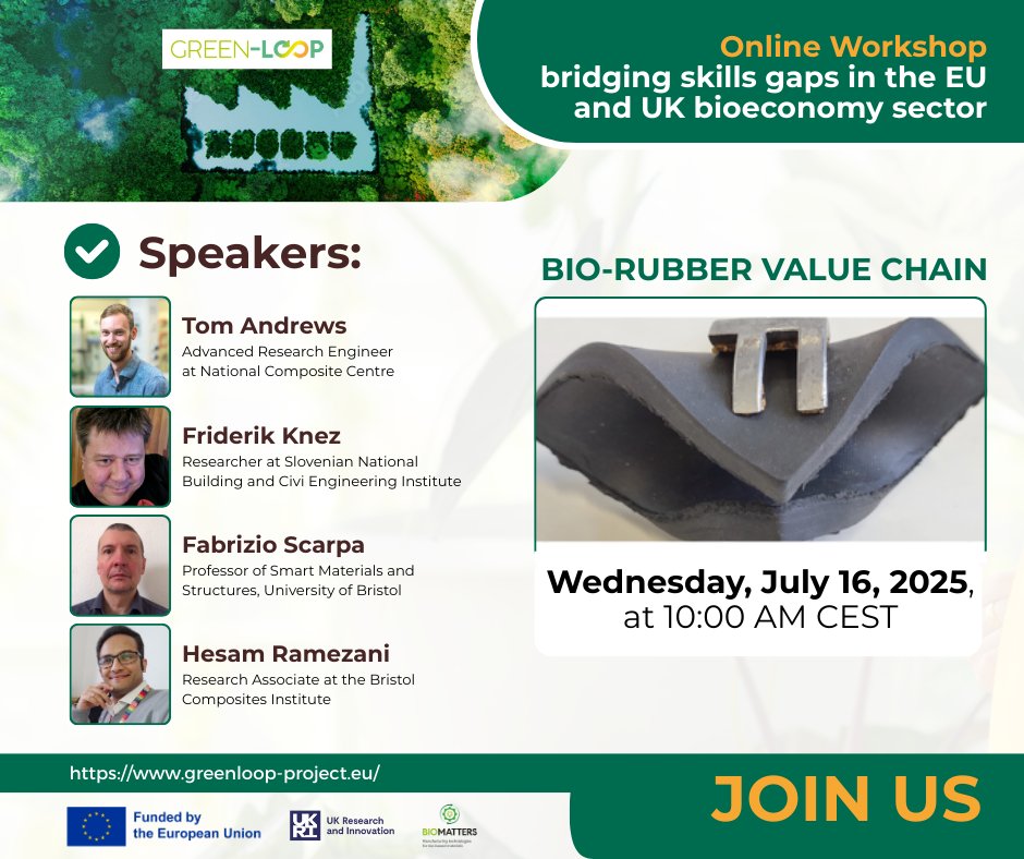 Horizon EU Green-Loop (@heugreenloop) on Twitter photo Bio-rubber from Waste Tyres. Curios to sett how it works? Watch the video: youtube.com/shorts/k6kdU4Y…
Then join us on July 16!
𝗥𝗲𝗴𝗶𝘀𝘁𝗲𝗿 𝗵𝗲𝗿𝗲: freeonlinesurveys.com/s/Zxfs5buK
With <a href="/kemijski/">Kemijski inštitut</a> <a href="/ZAG_Slovenia/">ZAG</a> <a href="/iris_rd/">IRIS Technology Solutions</a> <a href="/RWTH/">RWTH Aachen</a> <a href="/AxiaInnovation/">AXIA Innovation GmbH</a> <a href="/aimenct/">AIMEN Centro Tecnológico</a> <a href="/NCCUKinfo/">NCC - Innovating for Industry</a>
<a href="/BristolUni/">University of Bristol</a> Bio-rubber from Waste Tyres. Curios to sett how it works? Watch the video: youtube.com/shorts/k6kdU4Y…
Then join us on July 16!
𝗥𝗲𝗴𝗶𝘀𝘁𝗲𝗿 𝗵𝗲𝗿𝗲: freeonlinesurveys.com/s/Zxfs5buK
With <a href="/kemijski/">Kemijski inštitut</a> <a href="/ZAG_Slovenia/">ZAG</a> <a href="/iris_rd/">IRIS Technology Solutions</a> <a href="/RWTH/">RWTH Aachen</a> <a href="/AxiaInnovation/">AXIA Innovation GmbH</a> <a href="/aimenct/">AIMEN Centro Tecnológico</a> <a href="/NCCUKinfo/">NCC - Innovating for Industry</a>
<a href="/BristolUni/">University of Bristol</a>