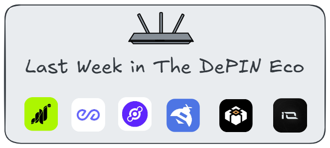 ◕ Last Week in The DePIN Ecosystem ◕

- <a href="/onocoyRTK/">onocoy Association</a>  secured a $1.5 million non-dilutive grant from NAVISP Element 2, a European Space Agency navigation programme.

- <a href="/grass/">Grass</a> dropped more info on the plug-and-forget "Grasshopper" device and said they’ll begin shipping it in Q4