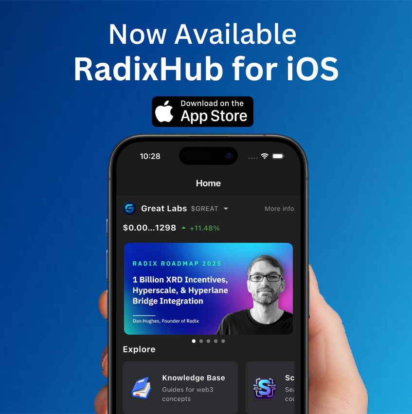 greatlabsradix's tweet image. iOS Here We Go!💥
RadixHub is now officially LIVE on App Store!
Track your favourite tokens, follow Radix news, explore DeFi tools, and dive into Web3 — all in one slick, supercharged app designed for the ecosystem 🔥
Now available worldwide🌎
Built by the community, for the…