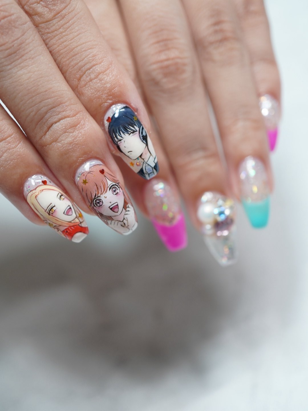 榊田　痛ネイルオーダー ハンド/ハート/痛ネイル/オーロラ/ショート - IHATOV-nailarts