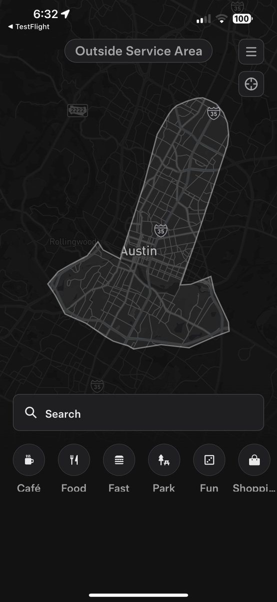 chazman's tweet image. The @Tesla Robotaxi app was updated last night with a larger service area. This is a screenshot from my app, it's not a joke.