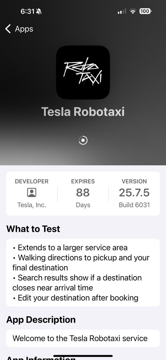 chazman's tweet image. The @Tesla Robotaxi app was updated last night with a larger service area. This is a screenshot from my app, it's not a joke.