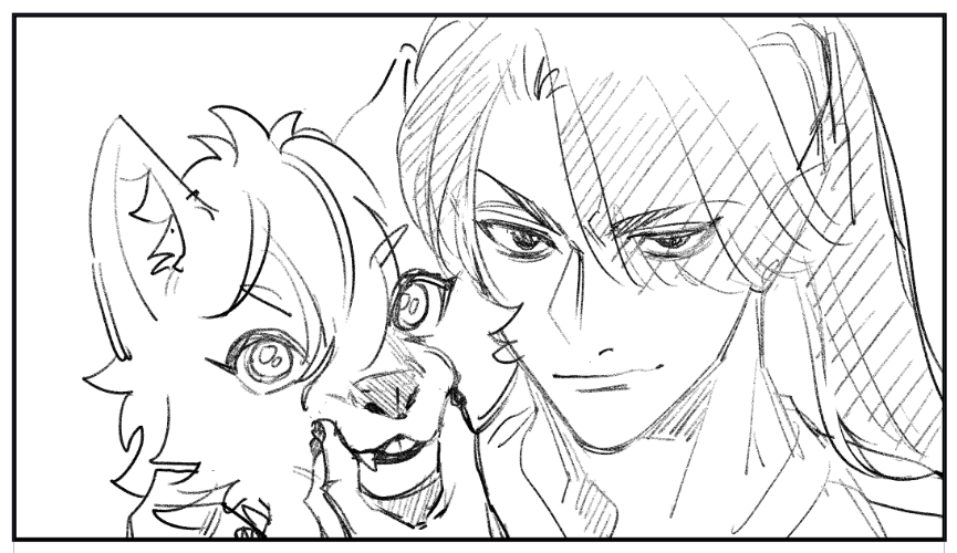 明日正午「魔王城の料理番」更新のお知らせと落書き🐉🐺 
