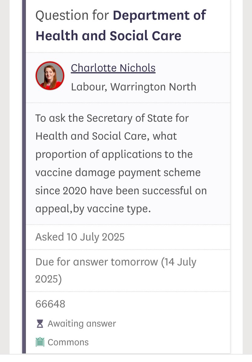 VIBUK_Official's tweet image. Most weeks recently, MPs have raised the issue of the Vaccine Damage Payment Scheme. Asking for data and when will it be reviewed?
We have no doubt more are raising questions behind the scenes.
@wesstreeting @DHSCgovuk — the time for delay is over.
Failing to properly…