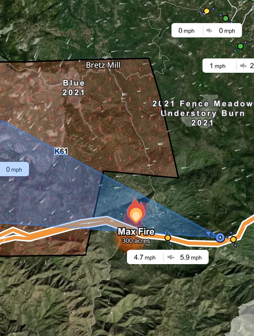 InfernoWatch24's tweet image. UPDATE (#MaxFire): live look at the fire. No change in updates. Seems to be some activity on the right flank of the fire. and winds are blowing from the East to East North East. (Wind direction can be seen in the second photo on @WatchDuty's map).