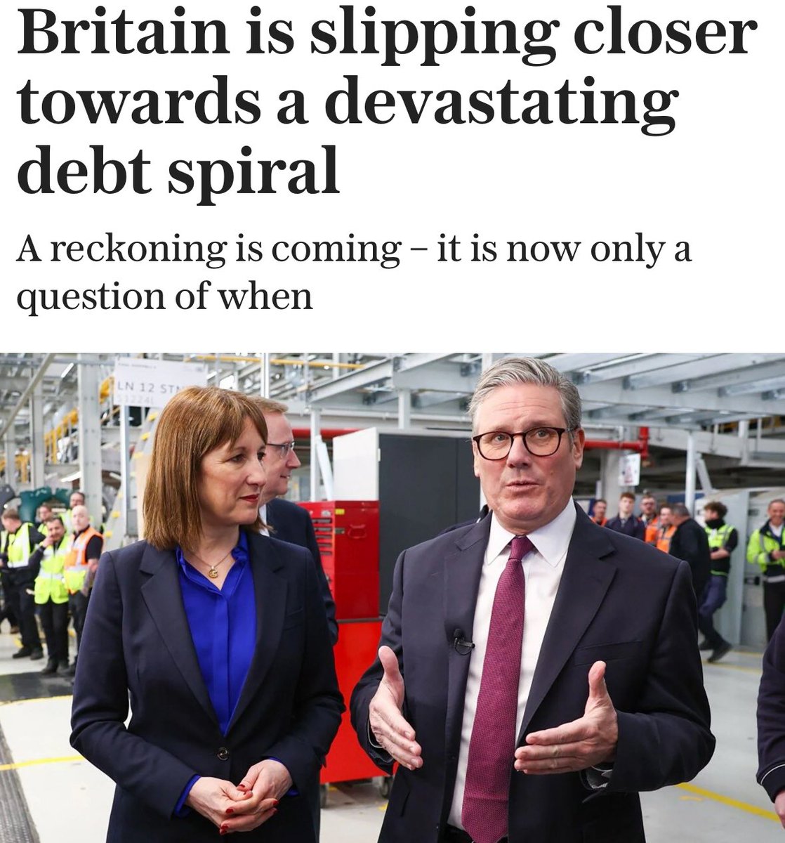 The rate of interest on UK 10-year gilts is now higher than one-time European fiscal basket cases, Greece &amp; Italy.

We have to change course before Labour takes us cap-in-hand to the IMF again.

telegraph.co.uk/business/2025/…