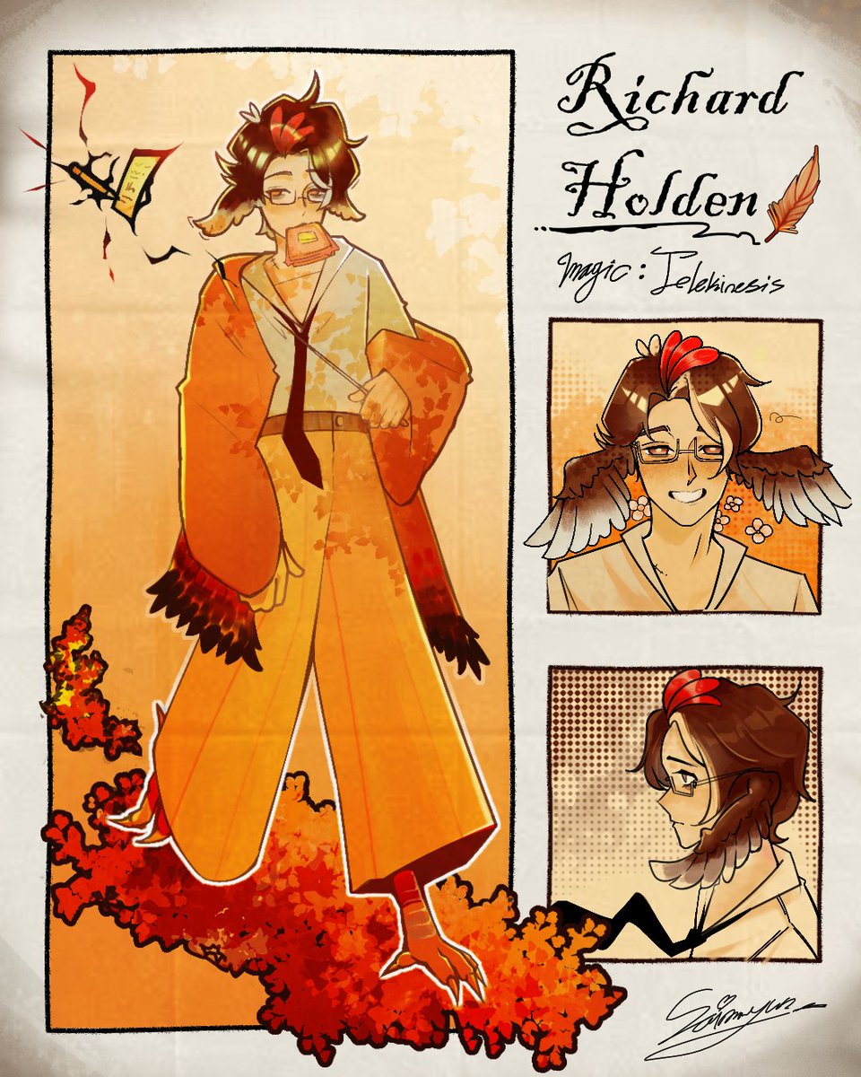 saimayun's tweet image. I've been engrossed on this game called Saint Spell's Love Guide to the Magical Student's Spellbook by Jiefinch :D
So I made my own Oc! A chicken anima named Richard Holden enrolled in Saint Spell!
#Saintspell #Oc #ocart