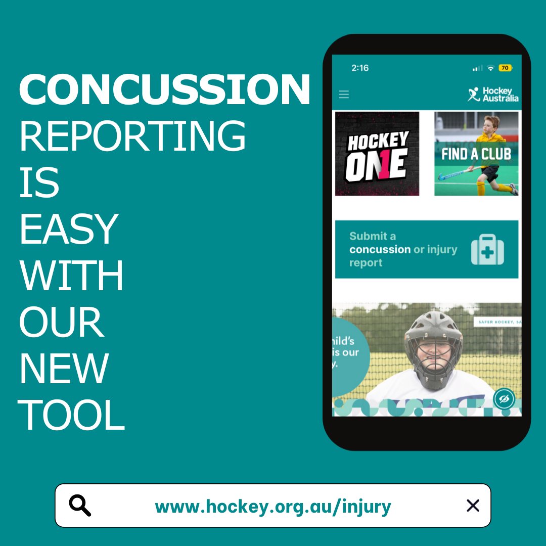 🏑 Reminder: The Concussion and Injury Reporting Tool is live and easily accessible via the HA website.

Whether you're a player, coach, official, or spectator - if an injury or suspected concussion occurs, make sure it’s logged using the tool at 👉 hockey.org.au/injury