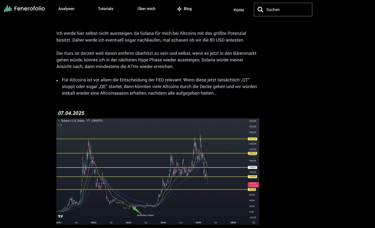 Zum Glück bin ich bei Solana am 07.04.2025 nicht ausgestiegen, denn seitdem ist Solana um 70% gestiegen 😅

Ich bleibe weiterhin in Solana investiert. Ein Altcoinhype würde meiner Meinung nach Solana nochmal auf ein ATH befördern.