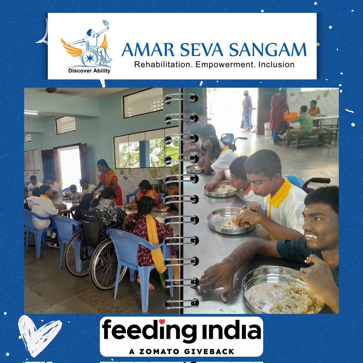 Amar Seva Sangam (@amarseva) on Twitter photo Thank you, <a href="/FeedingIndia/">Feeding India</a>, for distributing free food items to benefit our service users in the Amar Seva Sangam Sangamam School & Residential Program for Special Needs Children, Disabled Youth Trainees, and Home Students.
#FeedingIndia #DailyFeedingProgramFI #ChildNutrition Thank you, <a href="/FeedingIndia/">Feeding India</a>, for distributing free food items to benefit our service users in the Amar Seva Sangam Sangamam School & Residential Program for Special Needs Children, Disabled Youth Trainees, and Home Students.
#FeedingIndia #DailyFeedingProgramFI #ChildNutrition