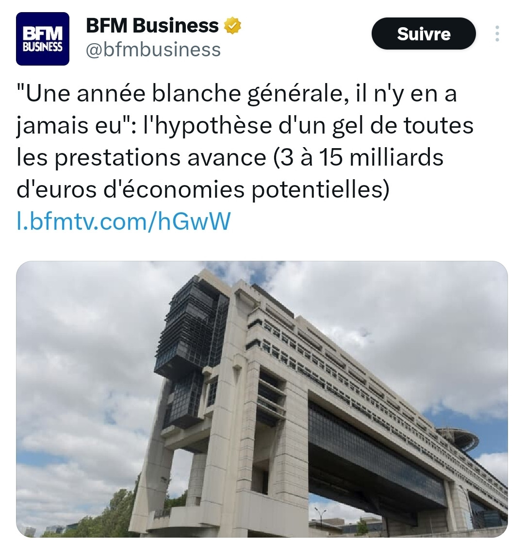 Je suis d'accord : "une année blanche sur les aides publiques aux entreprises, il n'y en a jamais eu".

Il suffirait de suspendre ces aides pendant 2 tous petits mois pour dégager 35 milliards d'euros, soit 3 à 10 fois plus que la proposition "d'année blanche" de l'exécutif.
