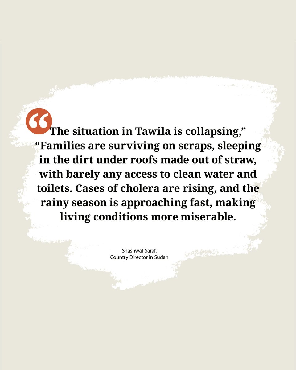 NRC_EAY's tweet image. #Sudan: 379,000+ people fled to Tawila in just 3 months.
🟠 Families sleep in the mud
🟠 1 toilet per 11 families
🟠 Cholera is spreading
🟠 Rains are here
🟠 Hunger is rising
“There’s no time left” – Shashwat Saraf, NRC Sudan
🔗nrc.no/news/2025/july…
