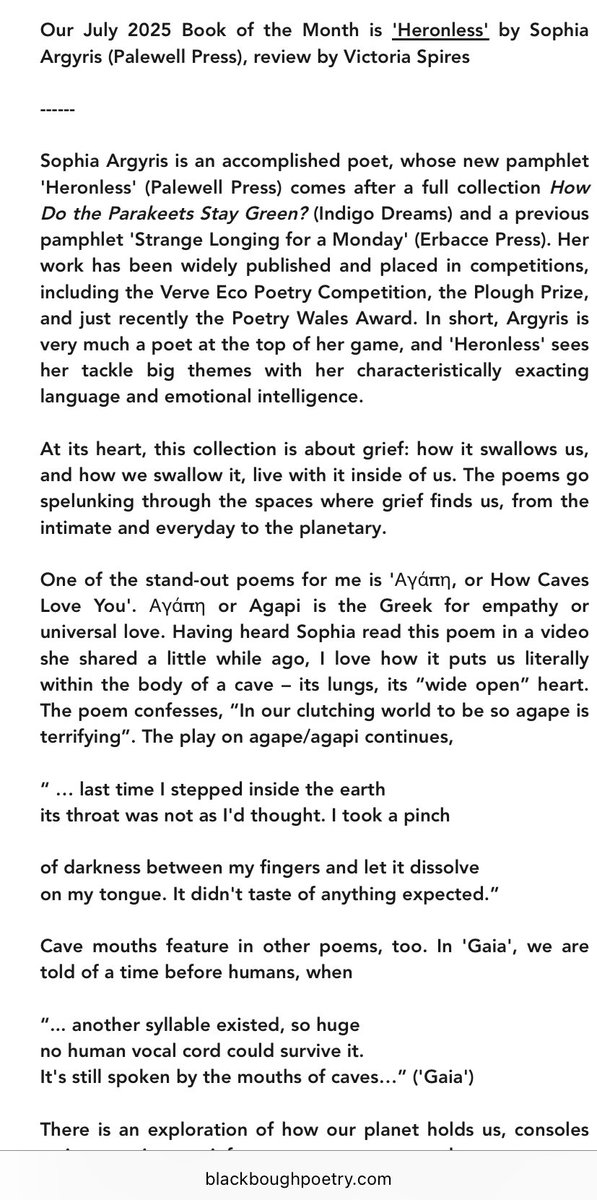 Black Bough Poetry / Barddoniaeth Y Gangen Ddu (@blackboughpoems) on Twitter photo Our Black Bough book of the month by Sophia Argyris - ‘Heronless’
Review by <a href="/vic_spires/">Victoria Spires</a> 🤩
blackboughpoetry.com/book-reviews-m… Our Black Bough book of the month by Sophia Argyris - ‘Heronless’
Review by <a href="/vic_spires/">Victoria Spires</a> 🤩
blackboughpoetry.com/book-reviews-m…