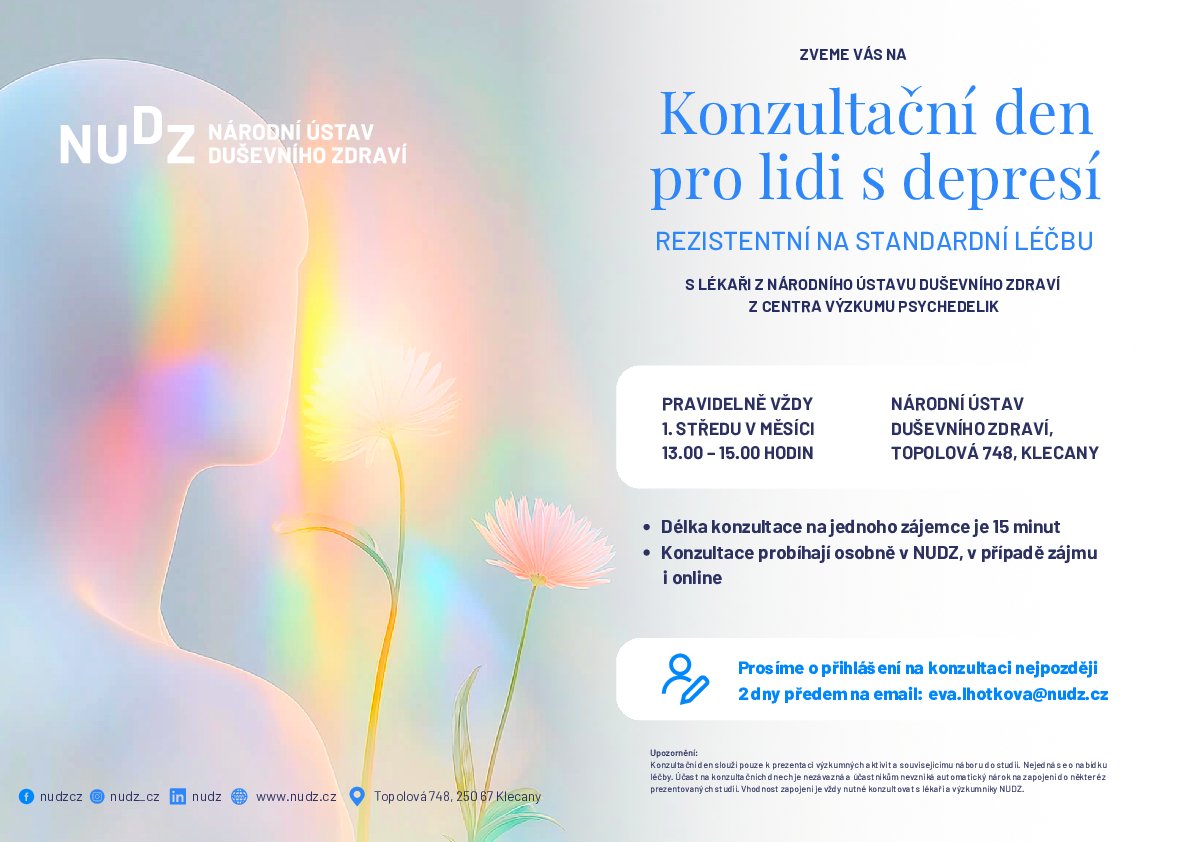 Potýkáte se s depresí, na kterou nezabírají běžná antidepresiva❓

🗓️6. srpna se můžete osobně nebo online setkat s lékaři z Centra výzkumu psychedelik a dozvědět se víc o jejich studiích i možnostech zapojení do výzkumu.

Více zde: nudz.cz/aktuality-a-ak…