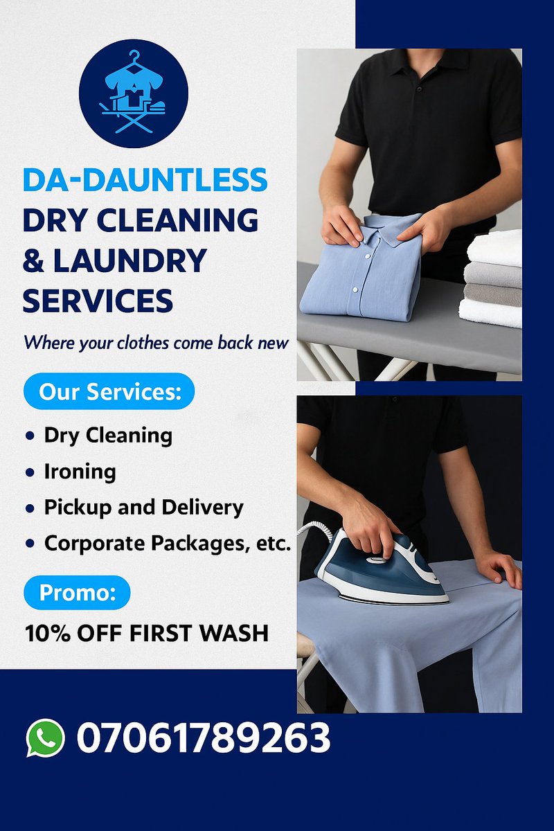 courageofibadan's tweet image. Da Dauntless Dry cleaning and laundry services
Location: Agege, lagos
We are available for pickup
Where your clothes come back new