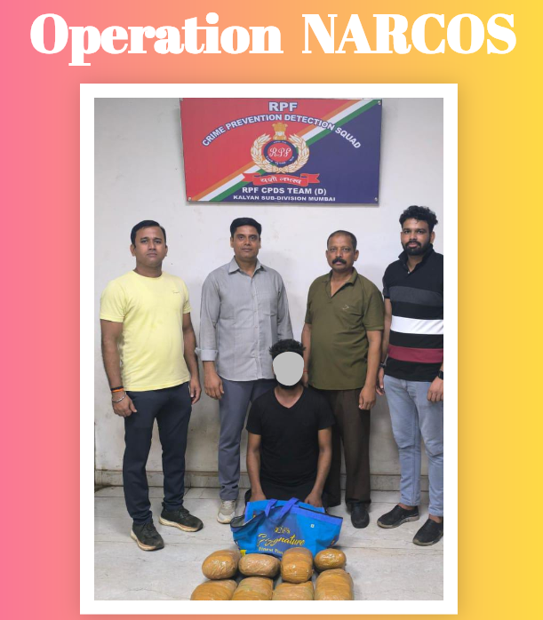 RPFCR's tweet photo. #OperationNARCOS

दिनांक 13.07.2025 को #RPF द्वारा कल्याण स्टेशन परिसर मे एक संदिग्ध व्यक्ति के पास से कुल 8.550 किग्रा मादक पदार्थ (गाँजा) कीमत ₹56,000/-  बरामद कर अग्रिम कार्यवाही हेतु GRP कल्याण  को सुपुर्द किया गया।
@RPF_INDIA  @Central_Railway https://t.co/DvG8QQOQrC
