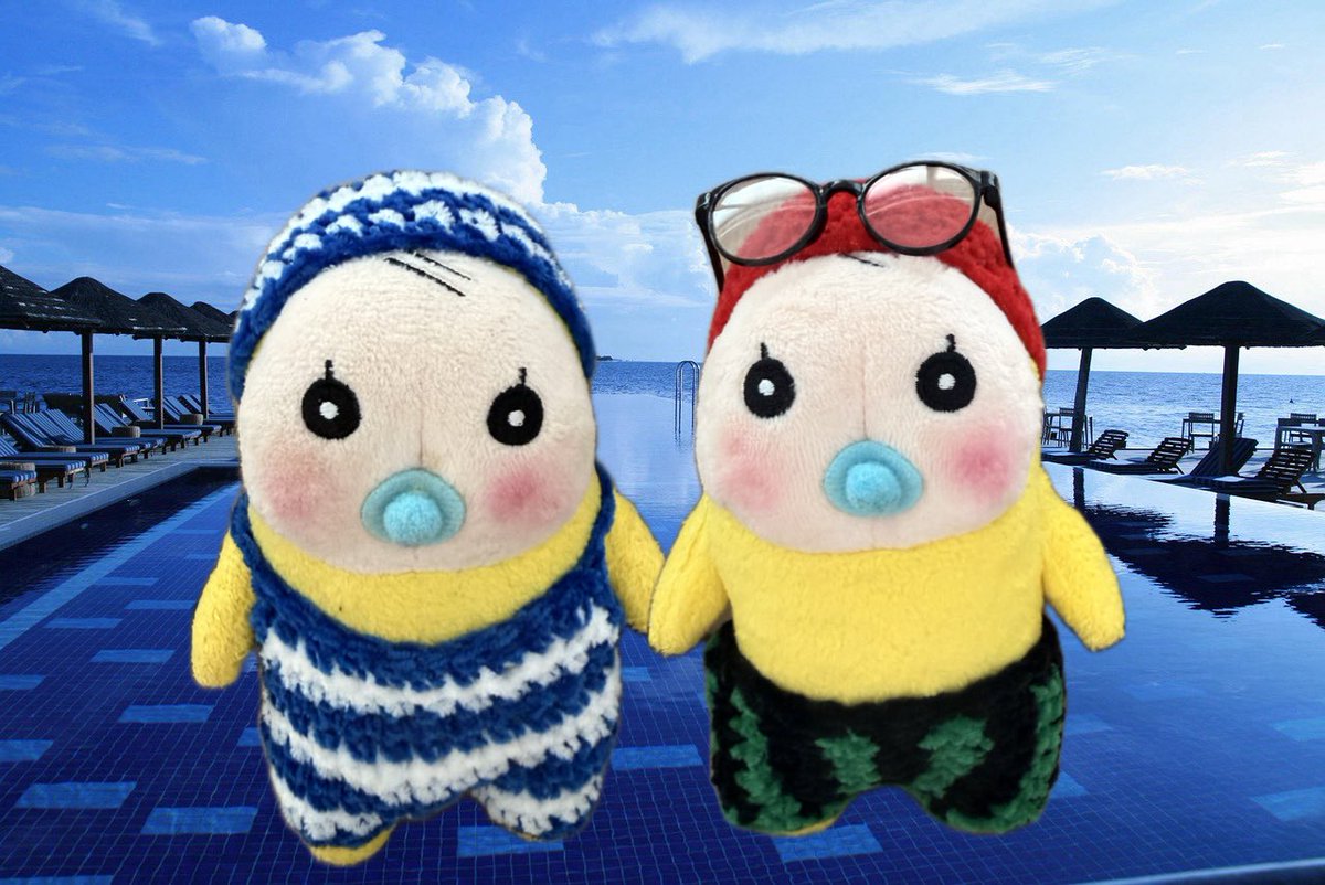 juisudon0826's tweet image. 梅雨が明けたら夏本番nanoで
めめたんに新しいスイムウェアを編んでみました😊

新しいスイムウェアを着ためめたん達は、スイカを食べたりイルカに乗って遊んだりして夏を思い切り楽しみたいな…と、今からワクワクしています😁☀️

 #めめたん
 #スイムウェア
 #夏本番