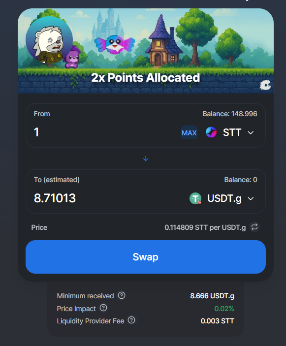 The Somnia ecosystem is growing, and Quills are at the heart of it.

If you own a Quill, you get a 2x points boost on the Somnia Exchange.

Stay with Somnia
Stay with Quills

somnia.exchange/#/