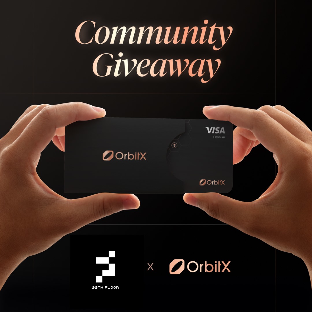 99th Floor x Orbit X 
Our community deserves the best crypto tools 
We partnered with <a href="/OrbitX_Pay/">OrbitX</a> for this MASSIVE giveaway:
🏆 3x OrbitX Neo Cards 
🏆 ($30 each, 1yr FREE)
To win:
❤️ Like &amp; Repost
👥 Follow <a href="/OrbitX_Pay/">OrbitX</a> &amp; <a href="/99_thFloor/">99th_Floor</a> 
📱 Reply w/ OrbitX app home screenshot