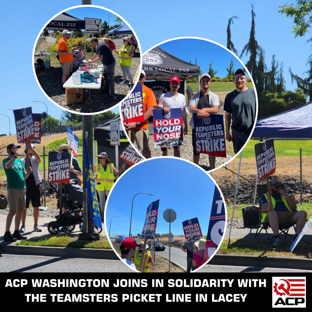 ACP_Washington's tweet image. ACP Washington joined the picket line with striking workers against Republic Services led by Teamsters Local 252. Members grilled food for the strikers, held up scabs and stood in solidarity with workers who want a fair contract and compensation equal to the surrounding industry.