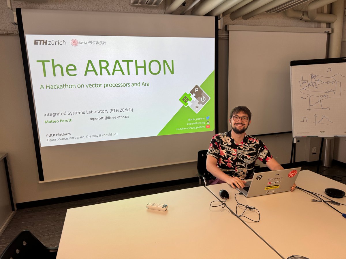 pulp_platform's tweet image. On his last working day at ETH, Matteo @mperotti17 organized an Arathon for the team to work on the latest edition of the Ara vector processor. Find the slides here: pulp-platform.org/docs/arathon20…. The video will follow soon.