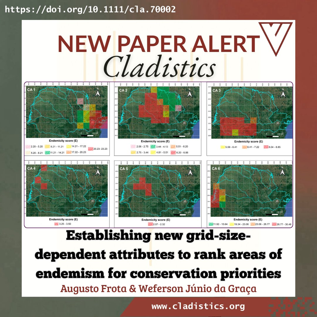 CladisticsAlert's tweet image. ⚠️#NewPaperAlert🌎
𝐄𝐬𝐭𝐚𝐛𝐥𝐢𝐬𝐡𝐢𝐧𝐠 𝐧𝐞𝐰 𝐠𝐫𝐢𝐝-𝐬𝐢𝐳𝐞-𝐝𝐞𝐩𝐞𝐧𝐝𝐞𝐧𝐭 𝐚𝐭𝐭𝐫𝐢𝐛𝐮𝐭𝐞𝐬 𝐭𝐨 𝐫𝐚𝐧𝐤 𝐚𝐫𝐞𝐚𝐬 𝐨𝐟 𝐞𝐧𝐝𝐞𝐦𝐢𝐬𝐦 𝐟𝐨𝐫 𝐜𝐨𝐧𝐬𝐞𝐫𝐯𝐚𝐭𝐢𝐨𝐧 𝐩𝐫𝐢𝐨𝐫𝐢𝐭𝐢𝐞𝐬
By Frota &amp;amp; da Graça
doi.org/10.1111/cla.70…

#Cladistics #NDM #VNDM