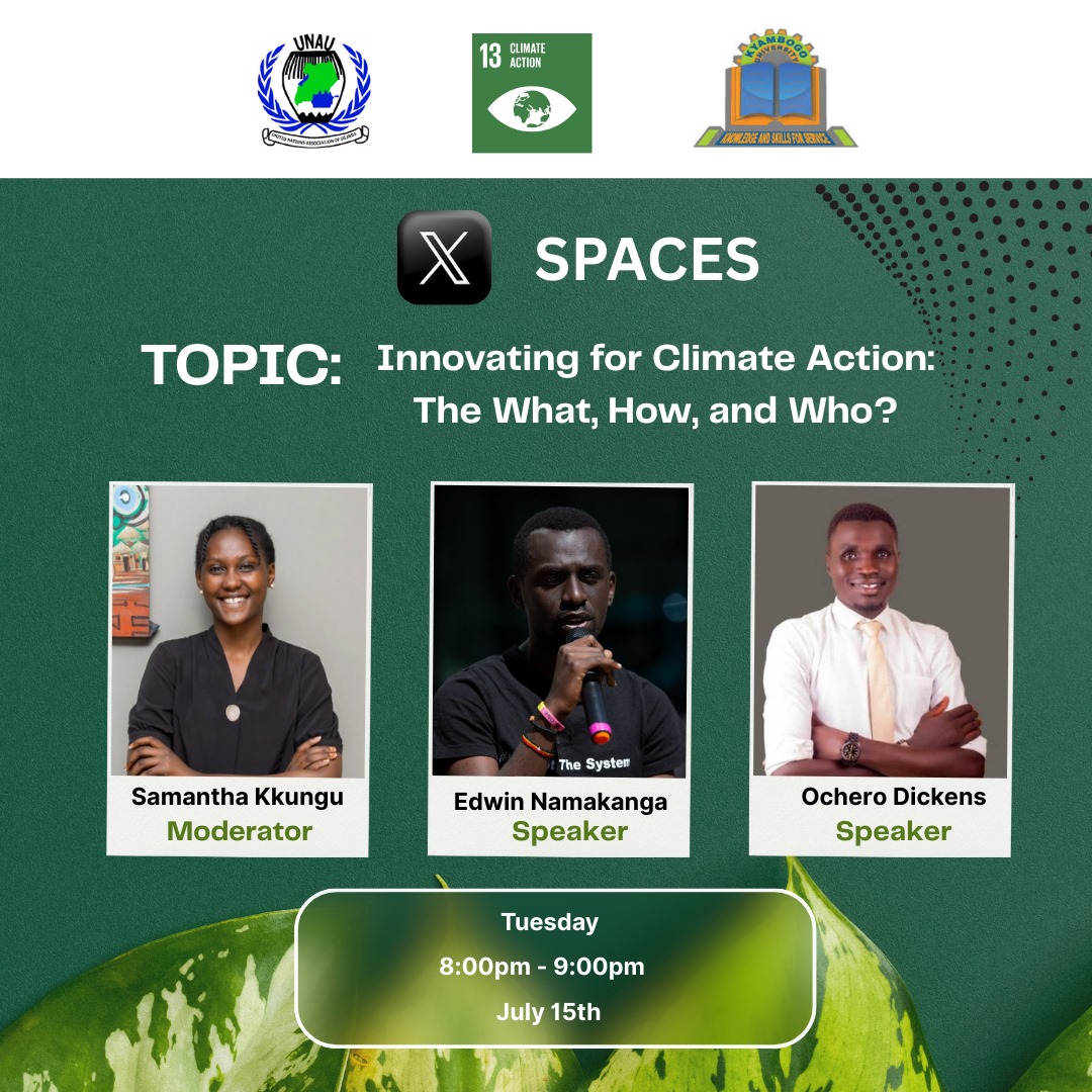 Edwin Namakanga (@edwinnamakanga) on Twitter photo This Tuesday 15th July,2025, I will be speaking at Innovation for climate Action X Space organized by <a href="/UN/">United Nations</a> <a href="/UnauKYU/">UNA UGANDA Kyambogo University</a>
#ClimateAction This Tuesday 15th July,2025, I will be speaking at Innovation for climate Action X Space organized by <a href="/UN/">United Nations</a> <a href="/UnauKYU/">UNA UGANDA Kyambogo University</a>
#ClimateAction