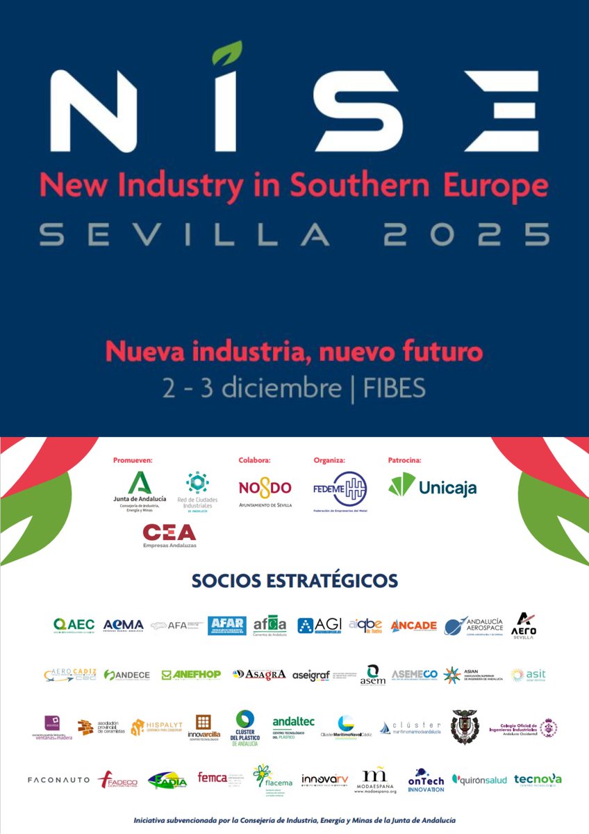 🌐 ​¡#NISESevilla2025 sigue creciendo! La Feria cuenta ya con el apoyo de 40 entidades que se han unido como socios estratégicos.

¡Gracias a todas las organizaciones que forman parte de esta red multisectorial!

📍 2 y 3 de diciembre | <a href="/fibesevilla/">Fibes Sevilla</a>
🔗 nisesevilla.com