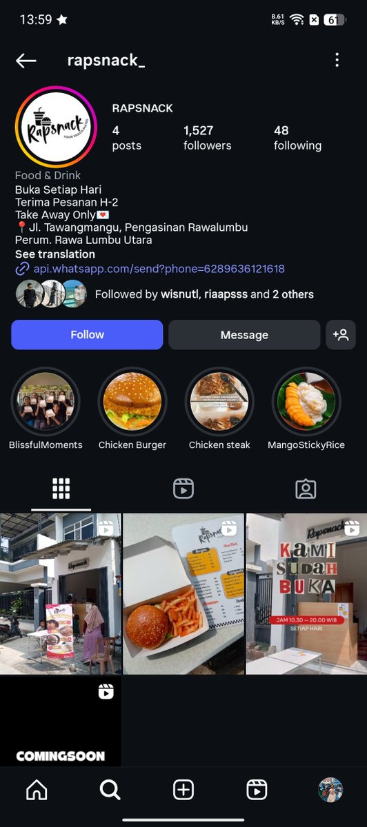 Lokasi 📌
Jln. TawangMangu, Pengasinan Rawalumu, Perumahan Rawalumbu Utara 

Yang mau orderr kalian bisaa intip di instagram nya yang tertera disitu🥰🥰🥰