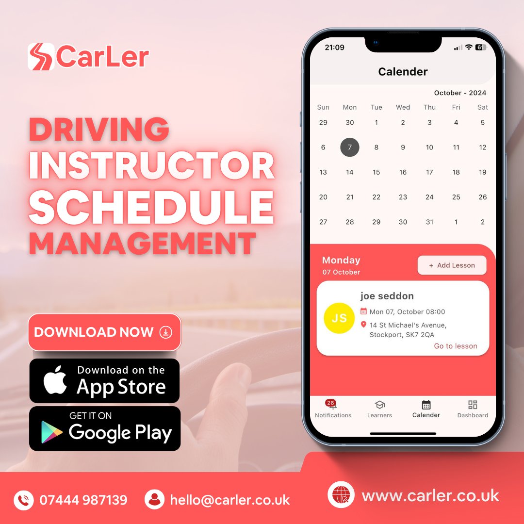 CarLeruk's tweet photo. The Carler app is here to help! Easily manage your schedule, monitor student progress, and avoid double bookings with smart, time-saving tools—all in one place. ✅ Download Carler today: https://t.co/Z1DexZjsQc #CarlerApp #DrivingInstructorLife #DrivingLessonsUK #UKDriving https://t.co/tJFoCFn9X3