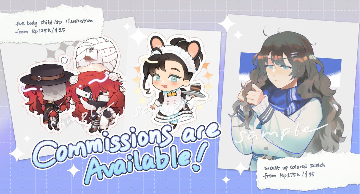 aaadennnt's tweet image. Hi everyone, excited to say that I&apos;m available for commissions!! These are the services available for now, but I&apos;m looking forward to add more in the future 🙌 :D

(links to services below!)